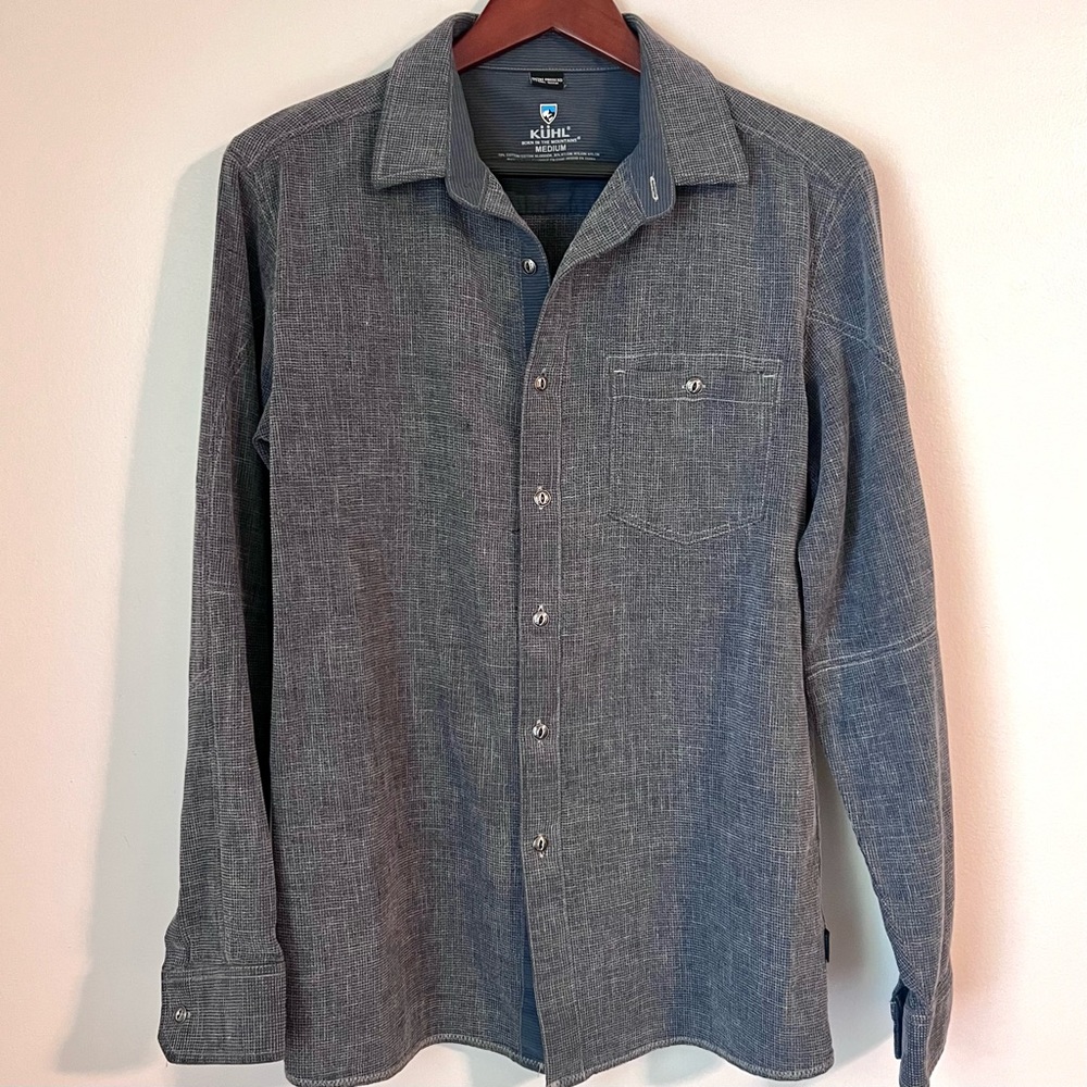 KUHL Uproar 5 Panel Woven Long Sleeve Button Up Shirt Size Medium Blue Gray